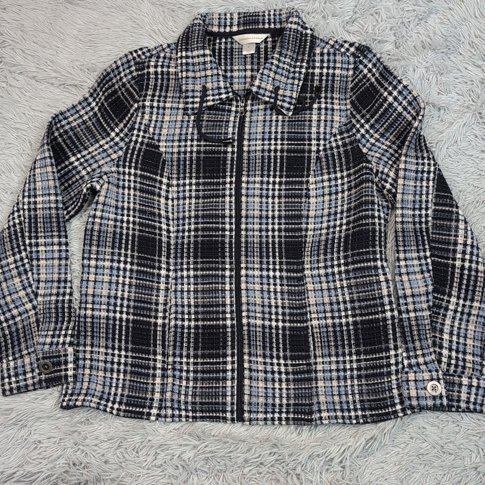 Christopher & Banks Jacket Womens M Blue Textured Pockets Lightweight Zip Up